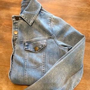 LOGO by Lori Goldstein denim jacket with frayed hem